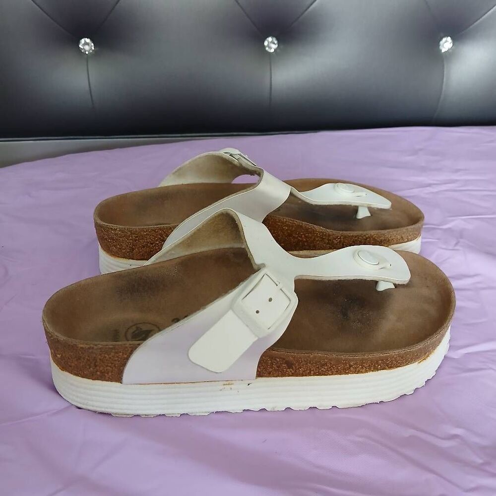 Women’s White Platform Thong Sandals with Cork Footbed